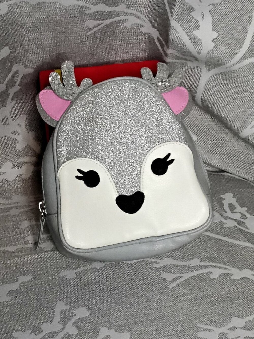 Silver Glitter Reindeer Cosmetic Makeup Bag Pouch